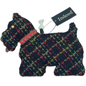 Indeed Scottish Terrier Clutch Scottie Plaid Purse Red Button Collar Vintage